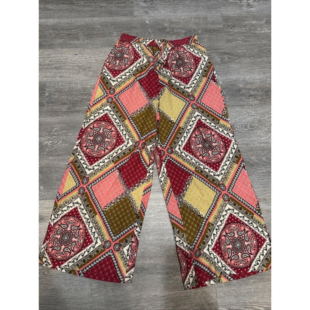 Paper Heart Women's Linen Blend Wide-Leg Palazzo Pants Sz XL Pink Multicolor